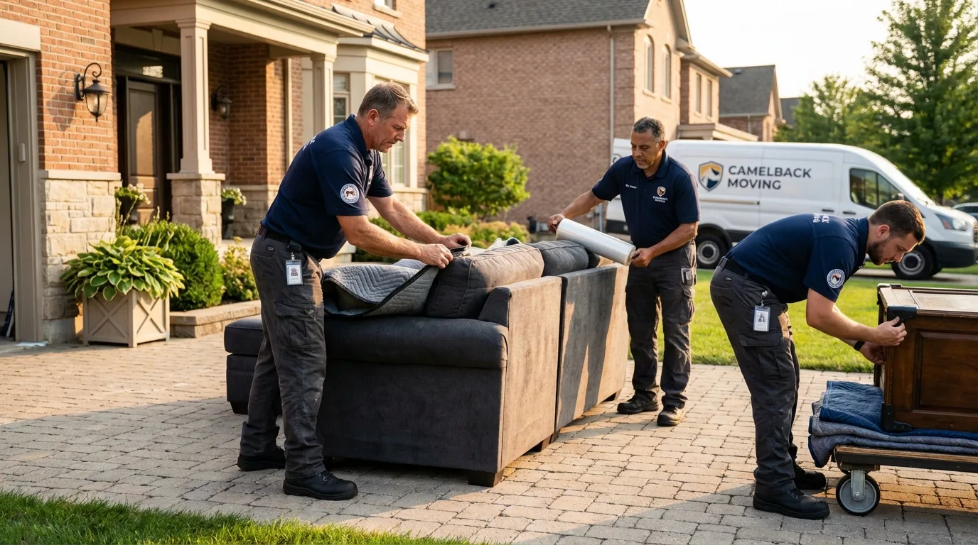 Large estate moving crew wrapping furniture in Vinton, IA