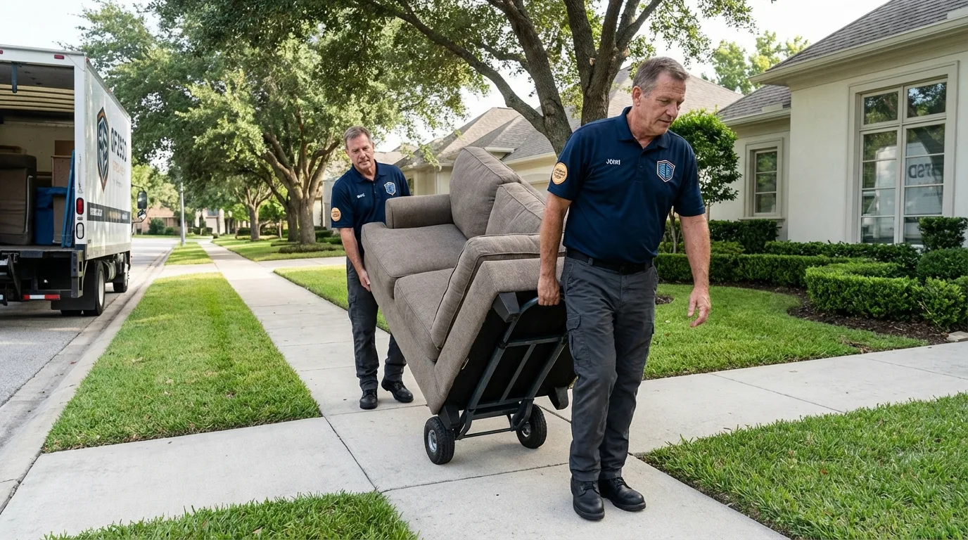 Local residential moving crew loading furniture in Vinton, IA